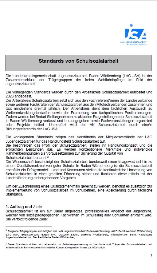 Standards Schulsozialarbeit 09 2023 Titelseite